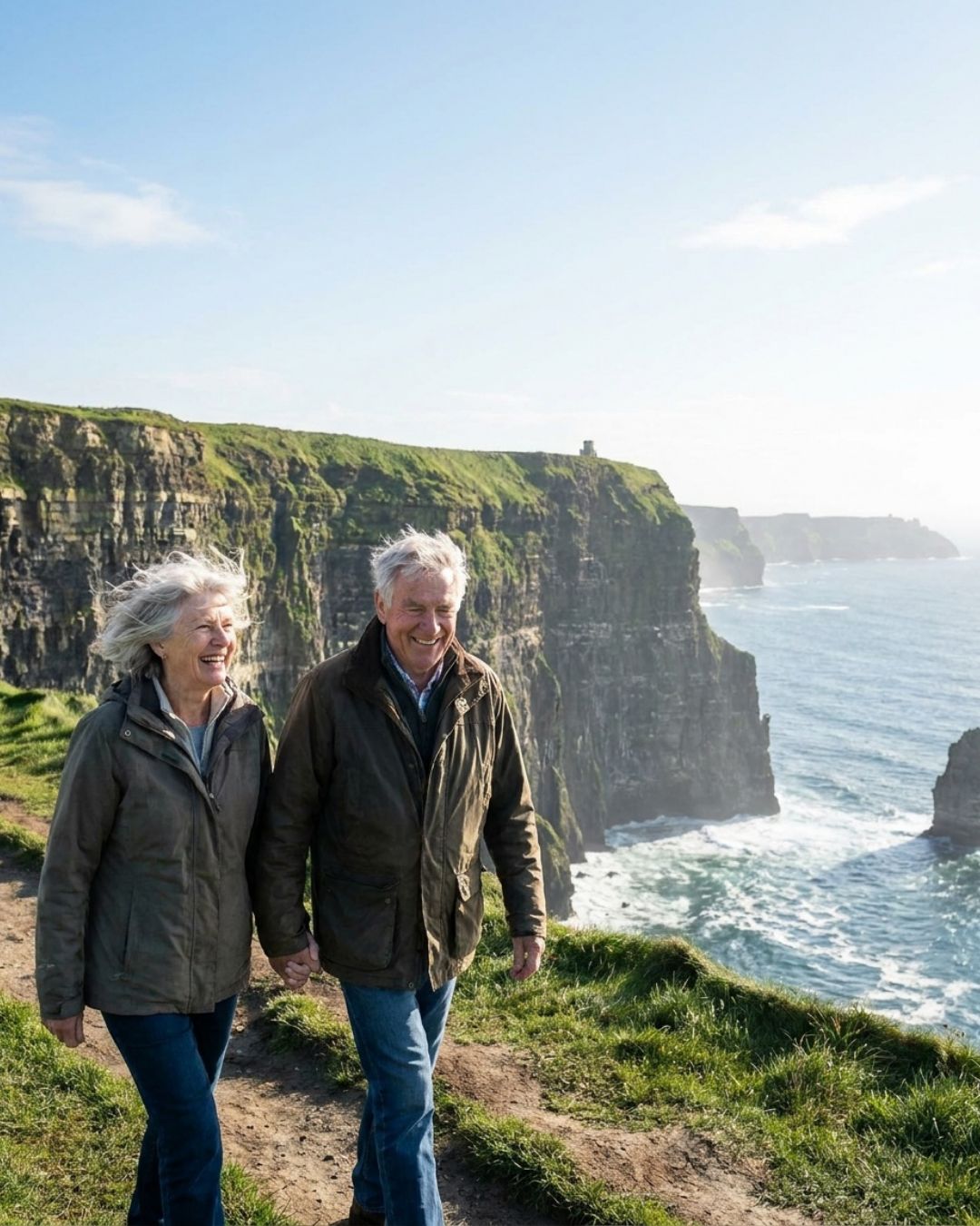 Irish couple walking pain-free after hip replacement at Dutch Hip and Knee Clinic